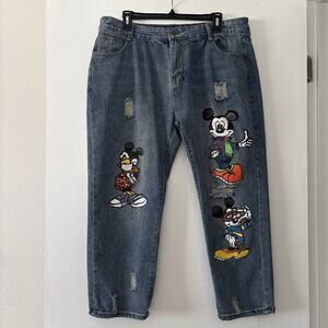 Disney Womens Plus Size 5XL Jeans Mickey Mouse Print High Waisted Distressed Y2K